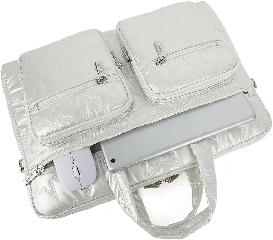 canvaslife15-15.6 inch Laptop Shoulder Bag, for MacBook Pro 16, Hp Lenovo Dell 14 inch Waterproof Messenger Bag Case Sleeve (White)