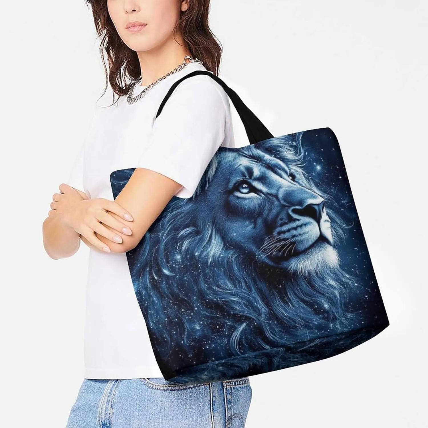 Casual Grocery Shopping Bag, Portable Beach Shoulder Bags Reusable Tote Bag for Travel Office