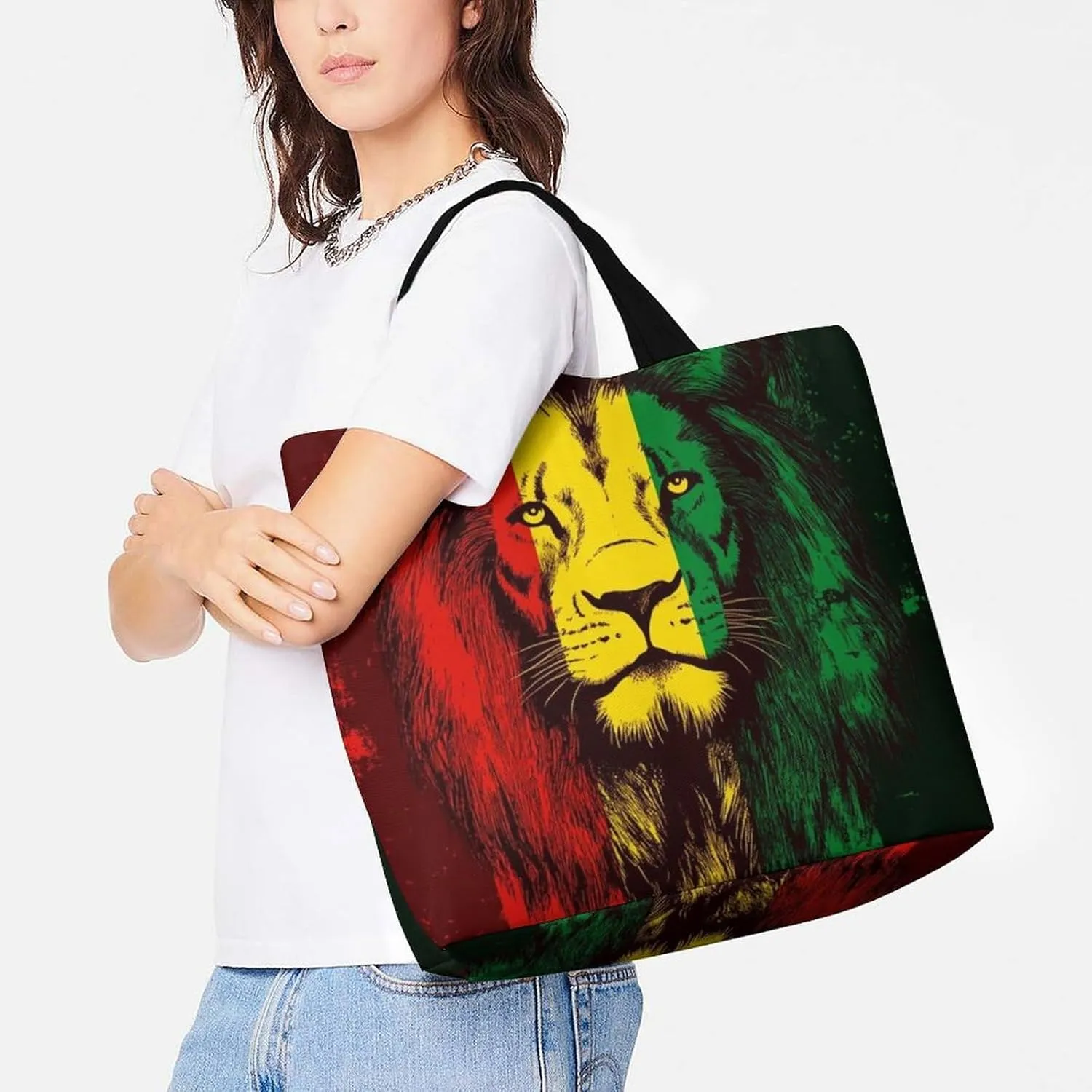 Casual Grocery Shopping Bag, Portable Beach Shoulder Bags Reusable Tote Bag for Travel Office