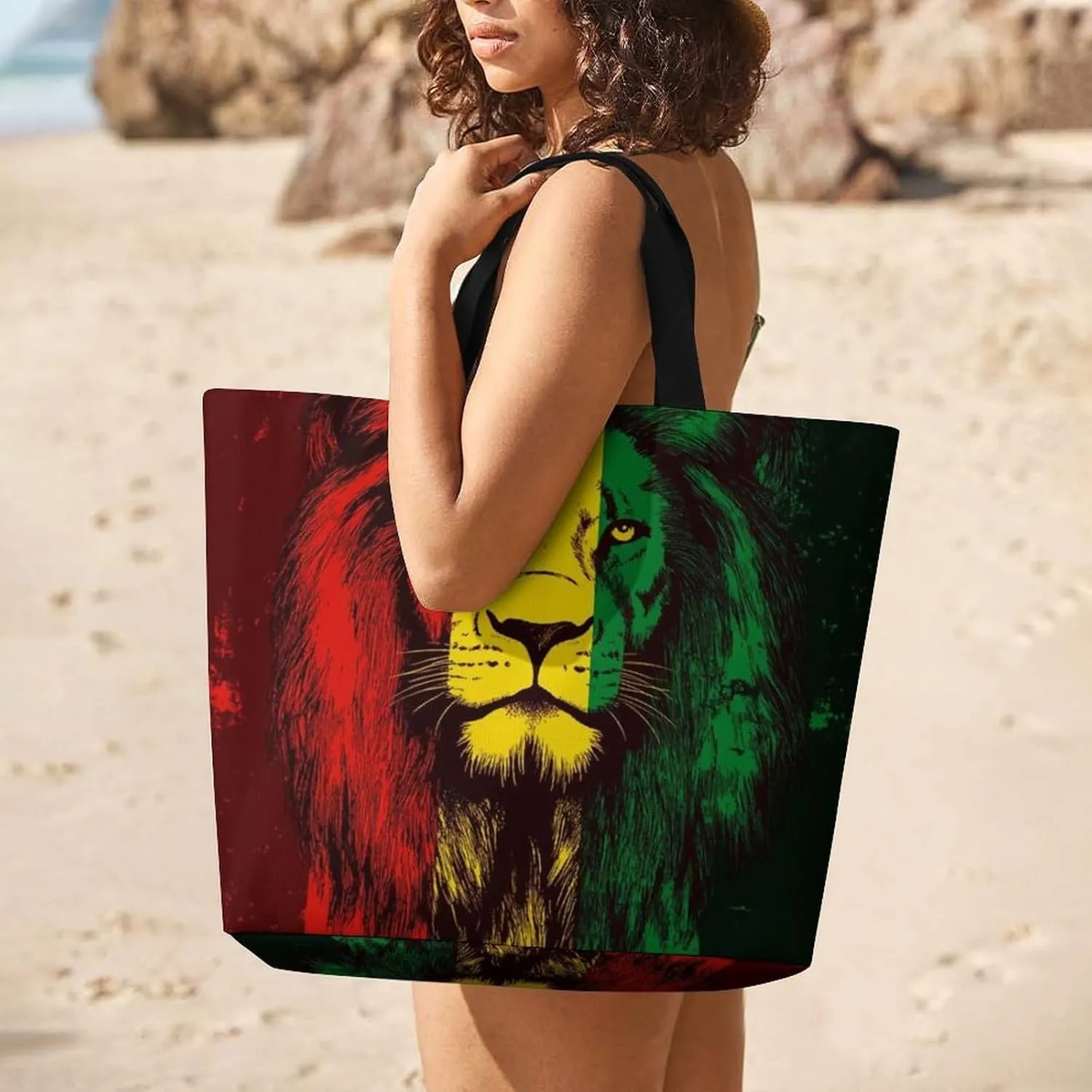 Casual Grocery Shopping Bag, Portable Beach Shoulder Bags Reusable Tote Bag for Travel Office
