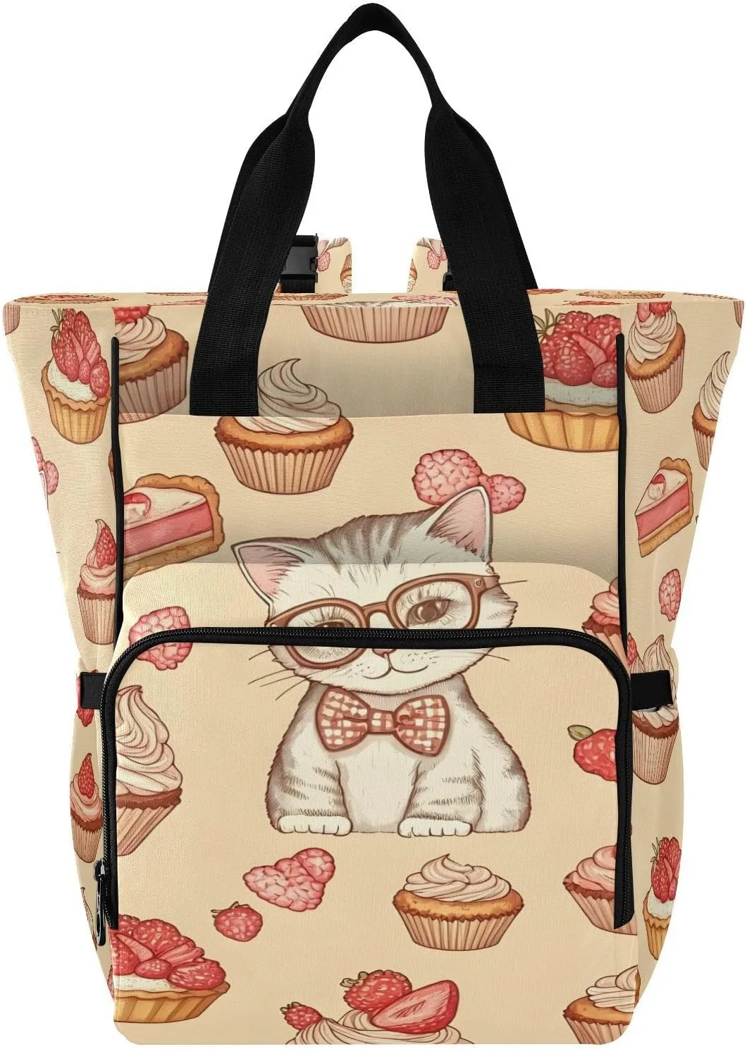 Cat Cakes Diaper Bag Backpack, Unisex Travel Baby Backpack Diaper Bags with Stroller Straps & Pacifier Case, Large Capacity Waterproof Diaper Backpack