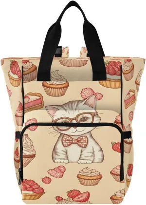 Cat Cakes Diaper Bag Backpack, Unisex Travel Baby Backpack Diaper Bags with Stroller Straps & Pacifier Case, Large Capacity Waterproof Diaper Backpack