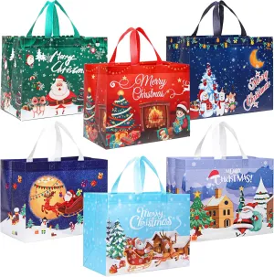 Ceryvop 12 Pack Reusable Large Christmas Tote Bags - Non-Woven Bulk Treat Bags for Gift Wrapping, Shopping, Xmas Party Supplies - 12.89.86.7IN
