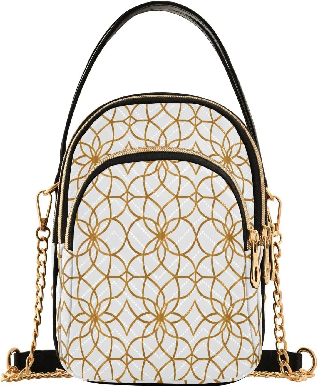 Chain Crossbody Bags for Women Abstract Geometric Gold Quilted Shoulder Handbags Travel Cross Body Cell Phone Purses Bags