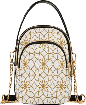 Chain Crossbody Bags for Women Abstract Geometric Gold Quilted Shoulder Handbags Travel Cross Body Cell Phone Purses Bags