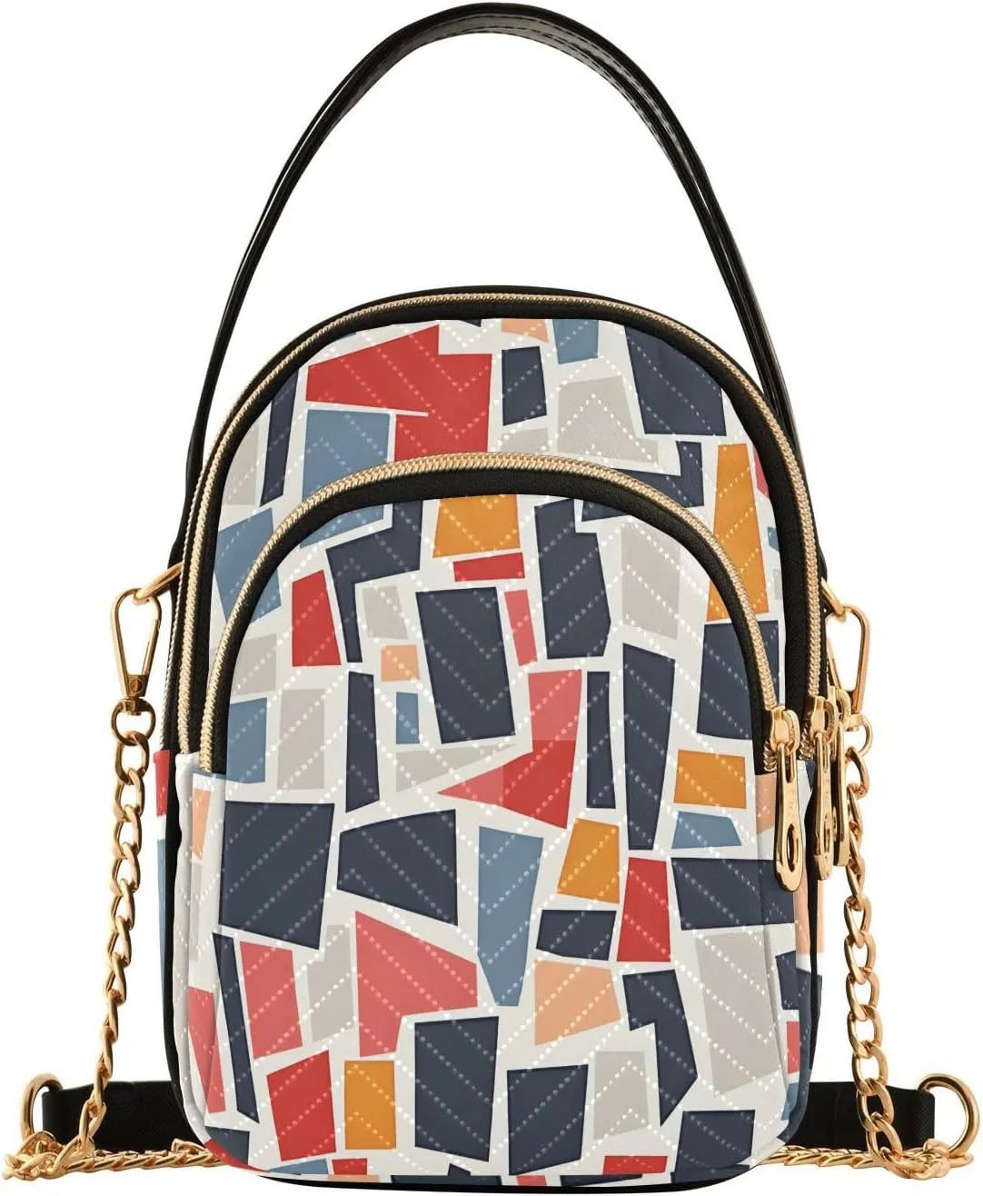 Chain Crossbody Bags for Women Abstract Shapes Geometric Grey Quilted Shoulder Handbags Travel Cross Body Cell Phone Purses Bags