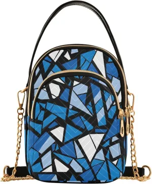 Chain Crossbody Bags for Women Blue White Geometric Shards Pattern Quilted Shoulder Handbags Travel Cross Body Cell Phone Purses Bags