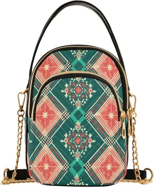 Chain Crossbody Bags for Women Geometric Floral Plaid Pattern Quilted Shoulder Handbags Travel Cross Body Cell Phone Purses Bags