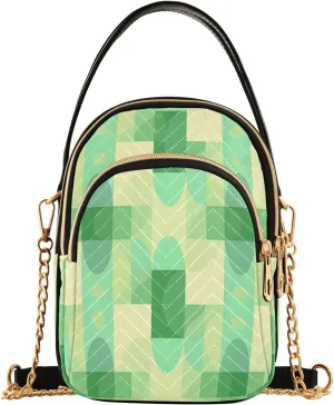Chain Crossbody Bags for Women Green Geometric Shapes Quilted Shoulder Handbags Travel Cross Body Cell Phone Purses Bags