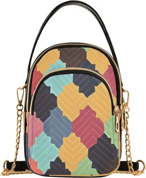 Chain Crossbody Bags for Women Multicolor Geometric Pattern Yellow Quilted Shoulder Handbags Travel Cross Body Cell Phone Purses Bags