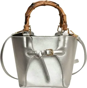 Chic Bucket Bags for Women Ventilate Shoulder Bag with Removable Strap Bamboo Shaped Top Handle Satchel for Daily Life