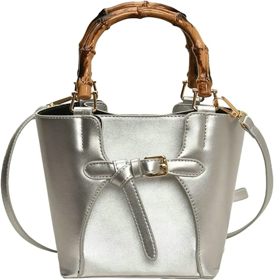 Chic Bucket Bags for Women Ventilate Shoulder Bag with Removable Strap Bamboo Shaped Top Handle Satchel for Daily Life