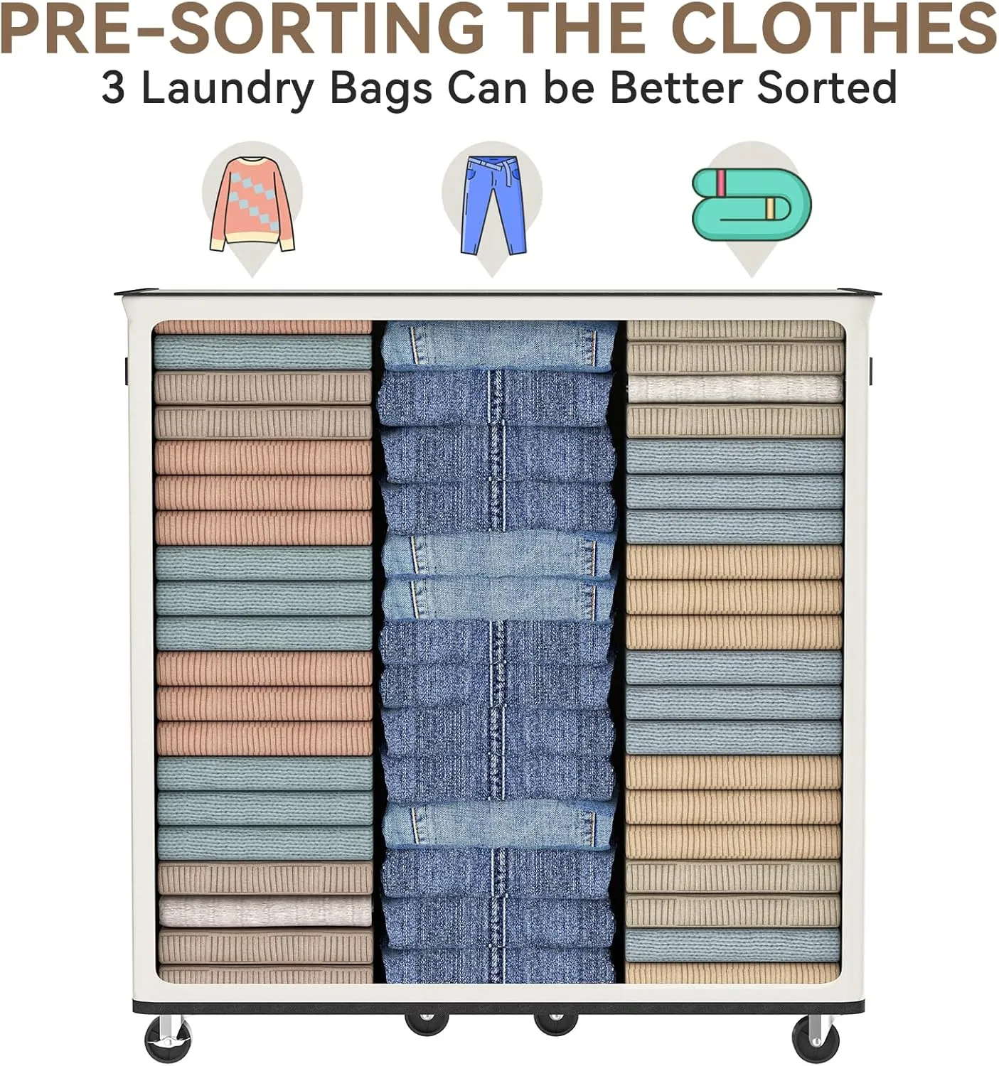 Chrislley 180L Laundry Hamper 3 Section,Rolling Large Laundry Basket with Wheels,Dirty Clothes Hamper with Lid and Removable Liner Bags,Collapsible Laundry Organizer for Bedroom, Dorm,Beige