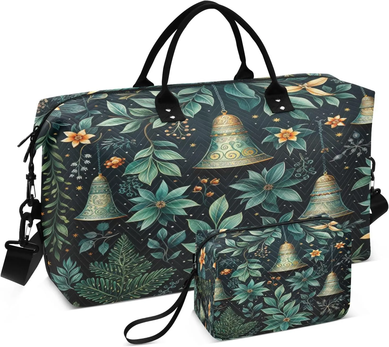 Christmas Bells Trees Sports Swim Gym Bag Weekender Duffel Travel Bags Handbag with Makeup Storage Bag for Girls Men