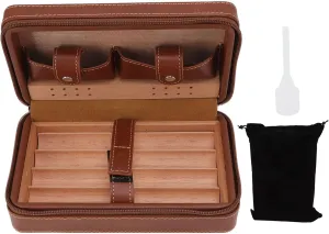 Cigar Humidor Case,Travel Humidor,Brown Portable Cedarwood Lining Humidifier Travel Cigar Box with Storage Bag, for Men Home and Travel,