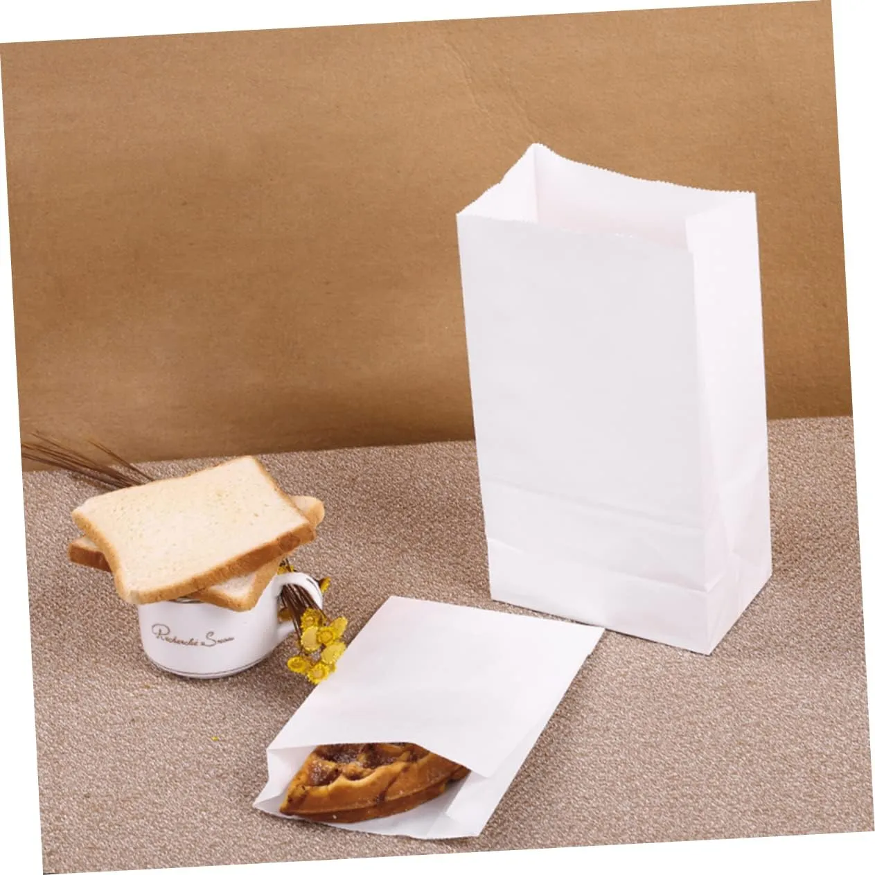 Ciieeo 50 Pcs Square Bottom Paper Bags Oil Food Party Bags for Baking Bread Candy Greaseproof No Smell Elegant Presentation