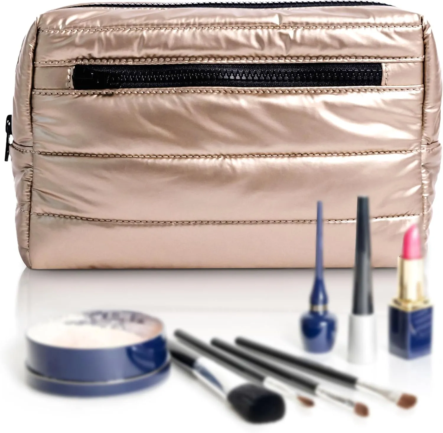 Citi Collective Premium Cosmetic Bag for Women| Makeup Travel Bag, Toiletry Bags for Women| Large Capacity Storage Waterproof Cosmetic Bag for Business, Vacation, or Weekend Traveling (Gold)