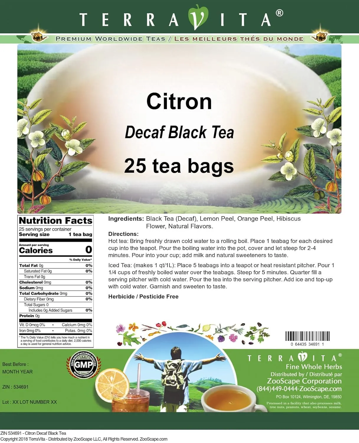 Citron Decaf Black Tea (25 tea bags, ZIN: 534691)