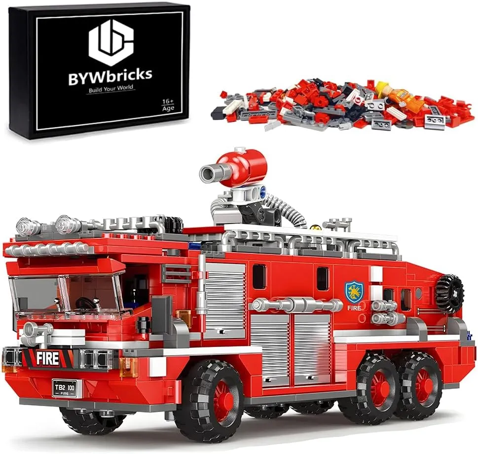 City Water Tank Fire Truck Building Blocks Set (720 pcs) - Fire Station Firetruck Bricks Collectible Building Kit Model Gift for Boys, Girls and Adults