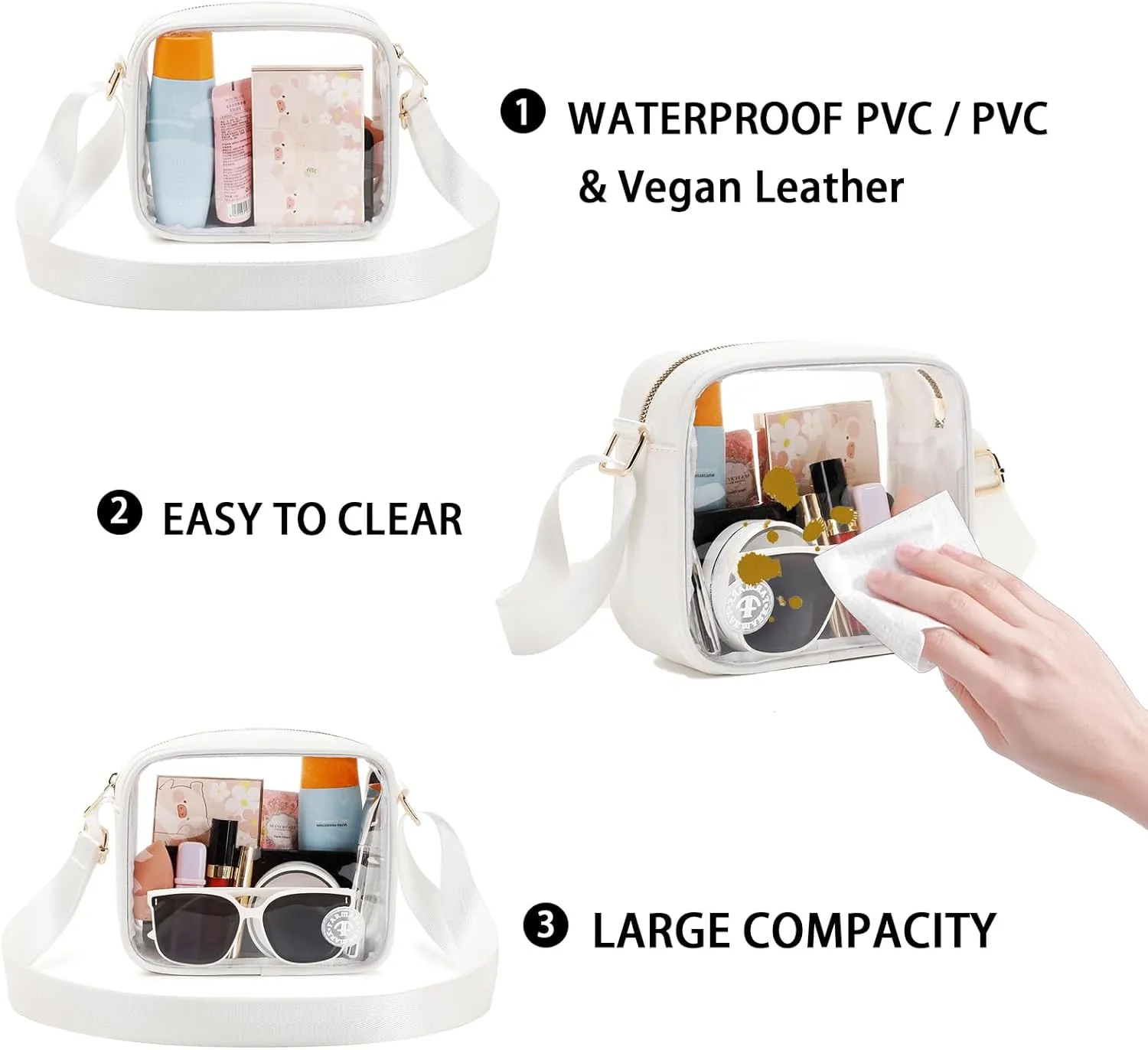 Clear Bag Stadium Approved Clear Crossbody Fanny Purse Transparent Bag for Concerts Sports Festivals