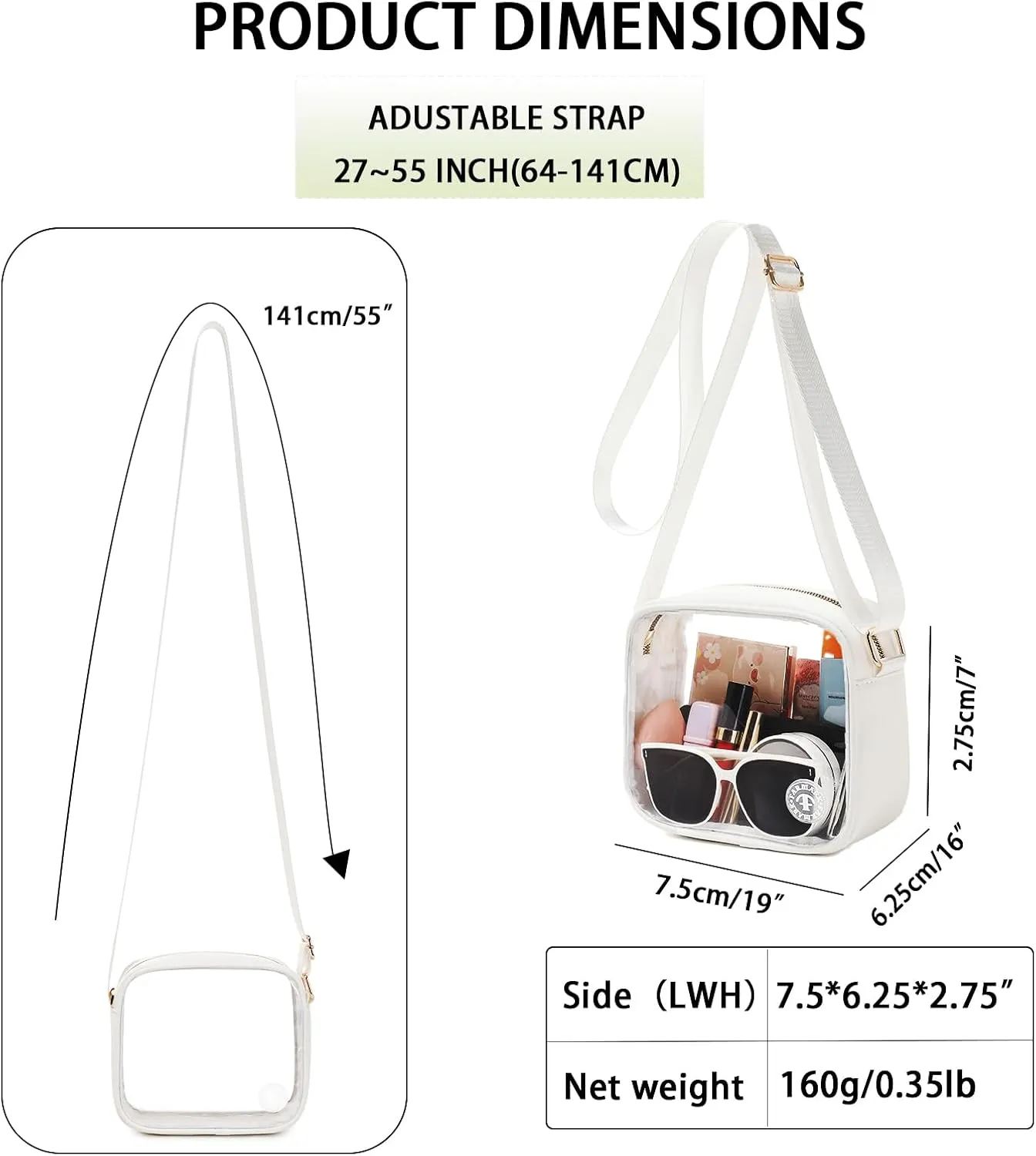 Clear Bag Stadium Approved Clear Crossbody Fanny Purse Transparent Bag for Concerts Sports Festivals