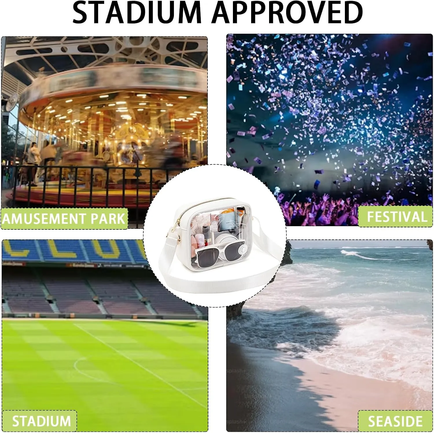 Clear Bag Stadium Approved Clear Crossbody Fanny Purse Transparent Bag for Concerts Sports Festivals