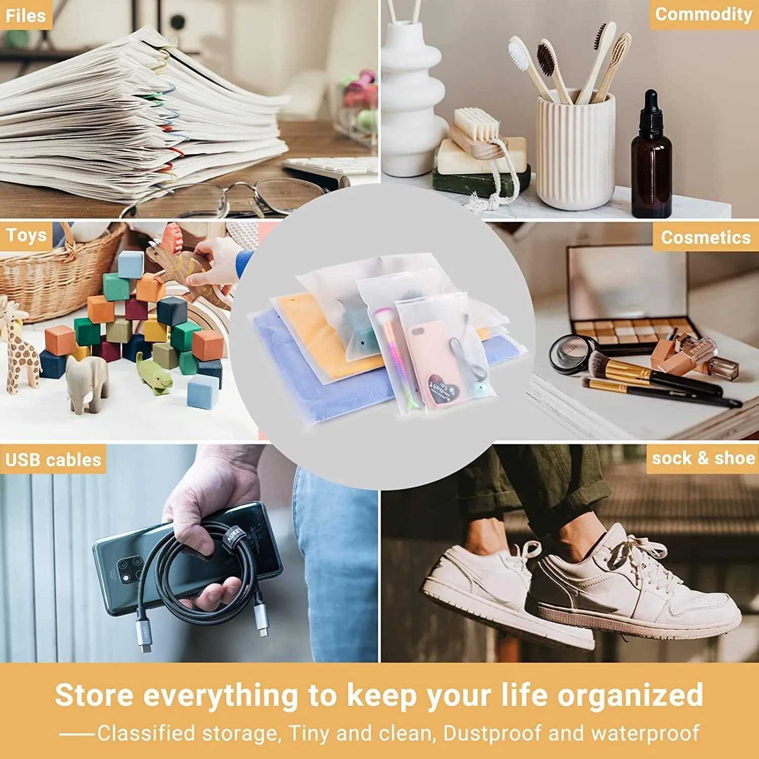 Clear Zipper Bags Resealable for Clothes, 3 Mil Thick 12x16 inch Large Plastic Mailers Travel for Clothing, 50 Pcs Self Seal Apparel Poly Bags for Sweaters, Jeans Shipping