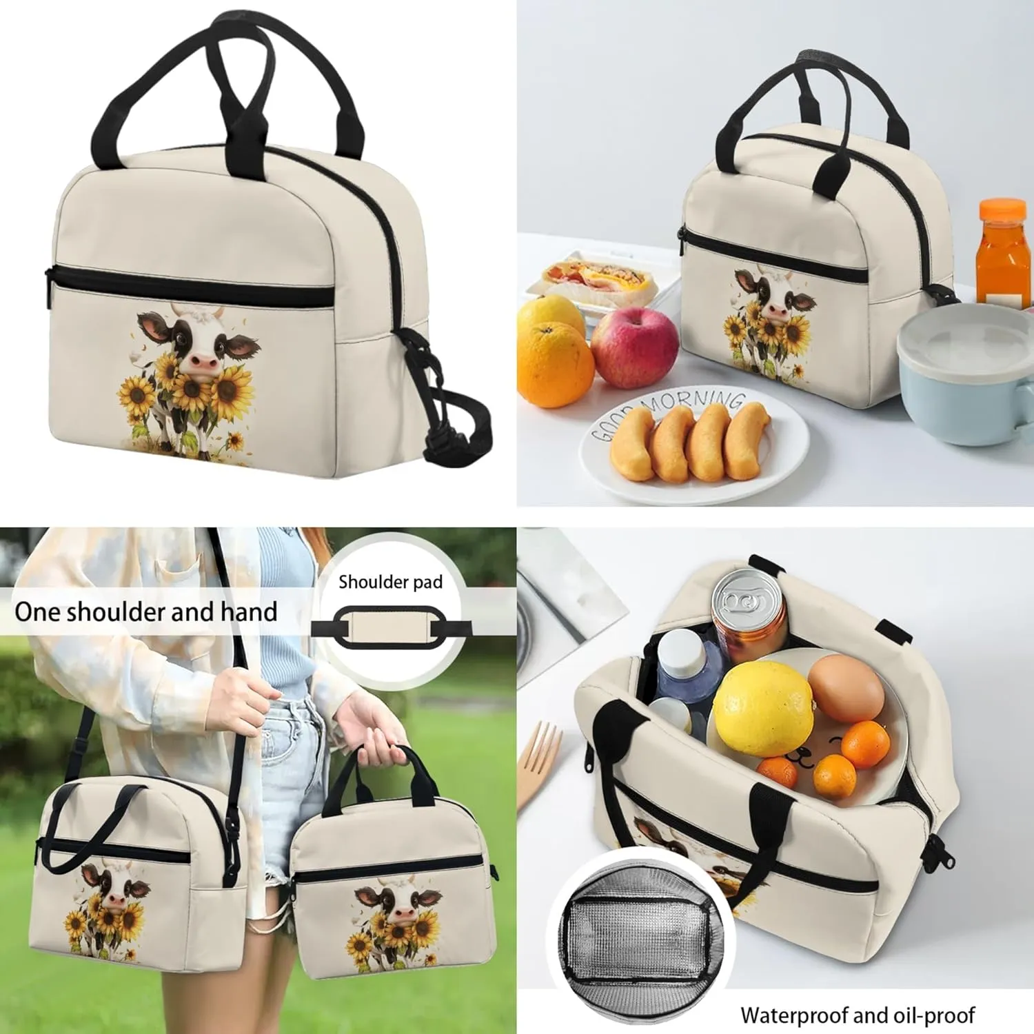 CLOHOMIN Cow Boys Backpack with Lunch Bag 5th Grade Sunflower Children Book Bag Set of 3 Pencil Box Leakproof Lunch Bag for Kids Girls Elementary School Bags for Boys 7-10