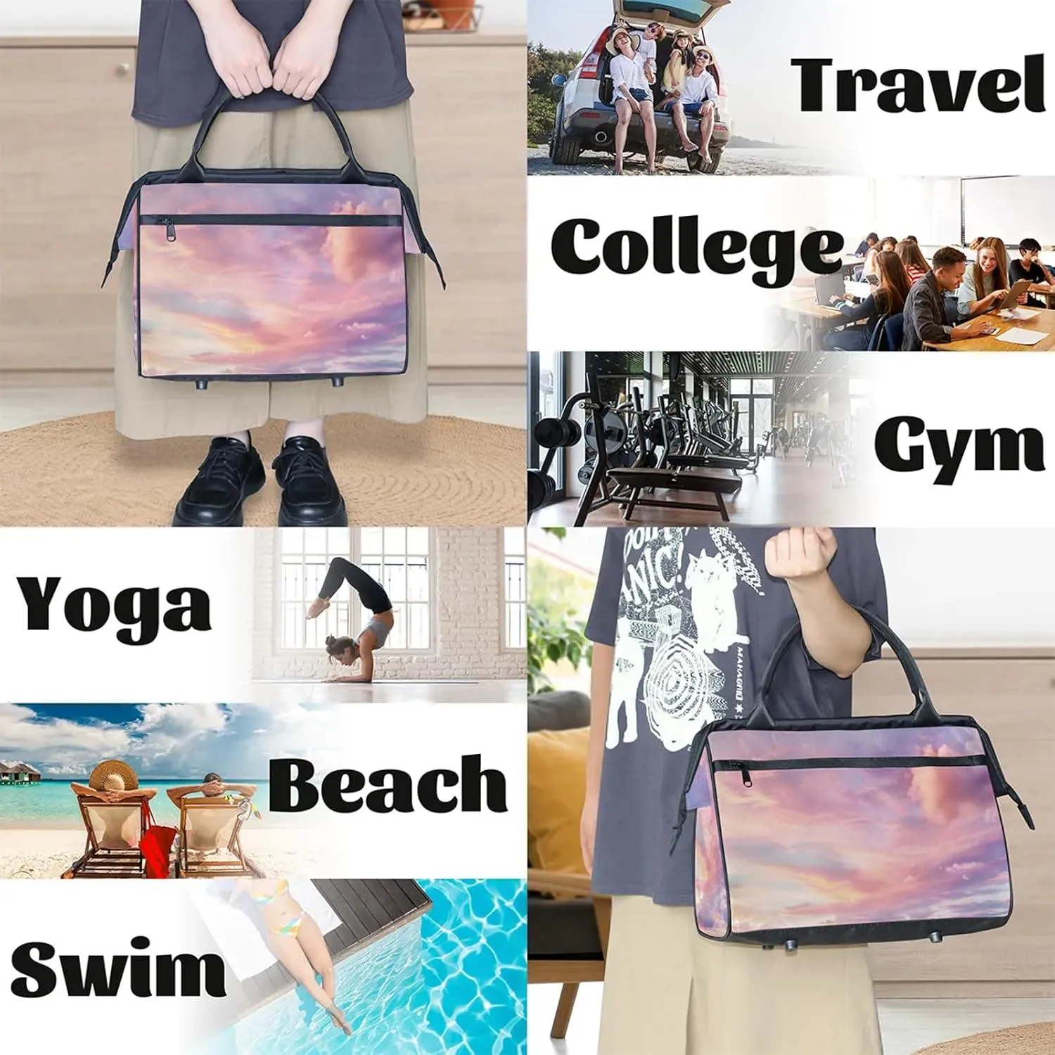 Clouds Modern Fantasy Large Travel Duffel Bag Gym Tote Bag for Women Men Waterproof Weekend Overnight Bag Carry On Tote Luggage with Pocket Personal Item Bags Sports Bag fit Travel Sports Gym Yoga