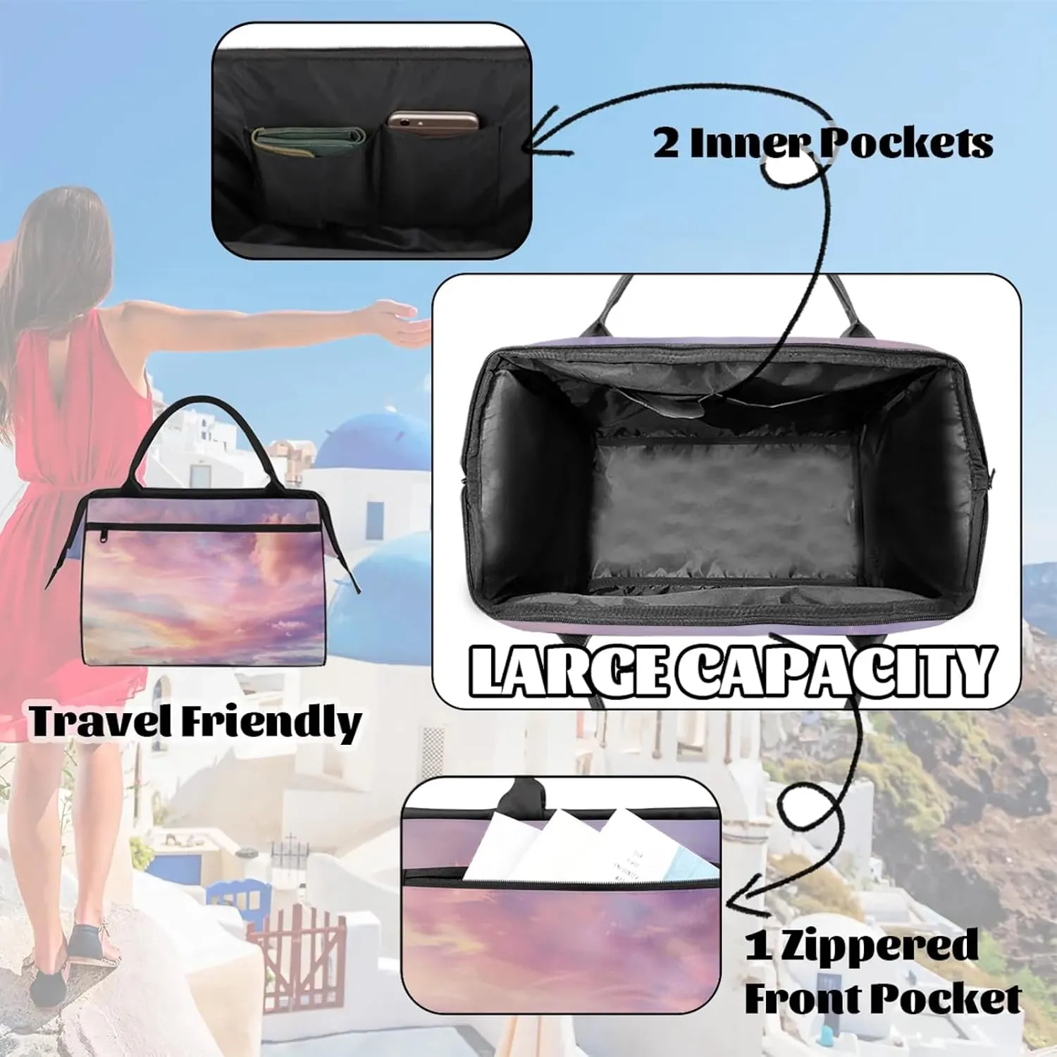 Clouds Modern Fantasy Large Travel Duffel Bag Gym Tote Bag for Women Men Waterproof Weekend Overnight Bag Carry On Tote Luggage with Pocket Personal Item Bags Sports Bag fit Travel Sports Gym Yoga