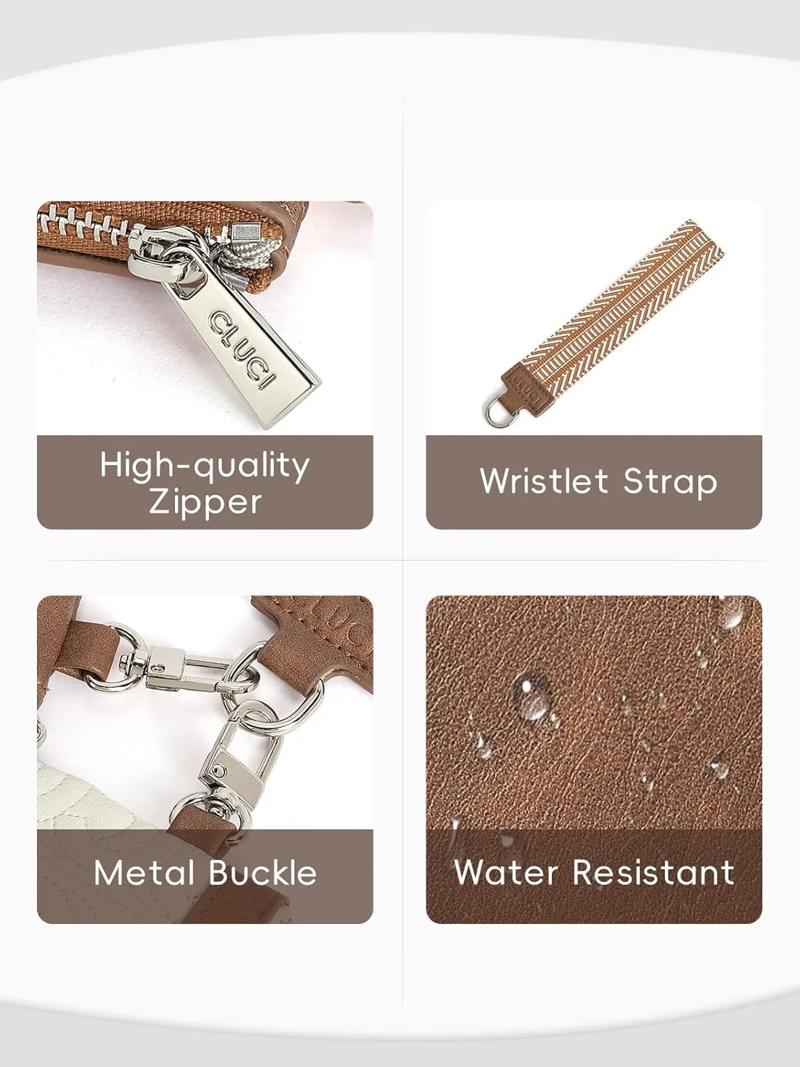 CLUCI Keychain Wallet for Women Leather Coin Purse Detachable Dual Pouch Wristlet Wallet Zipper Pocket Beige With Brown