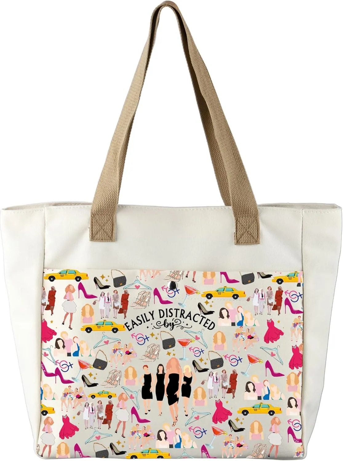 CMNIM S City Merch Easily Distracted By SATC Large Tote Bag Romantic Comedies TV Show Fans Gifts New York Girl Gifts