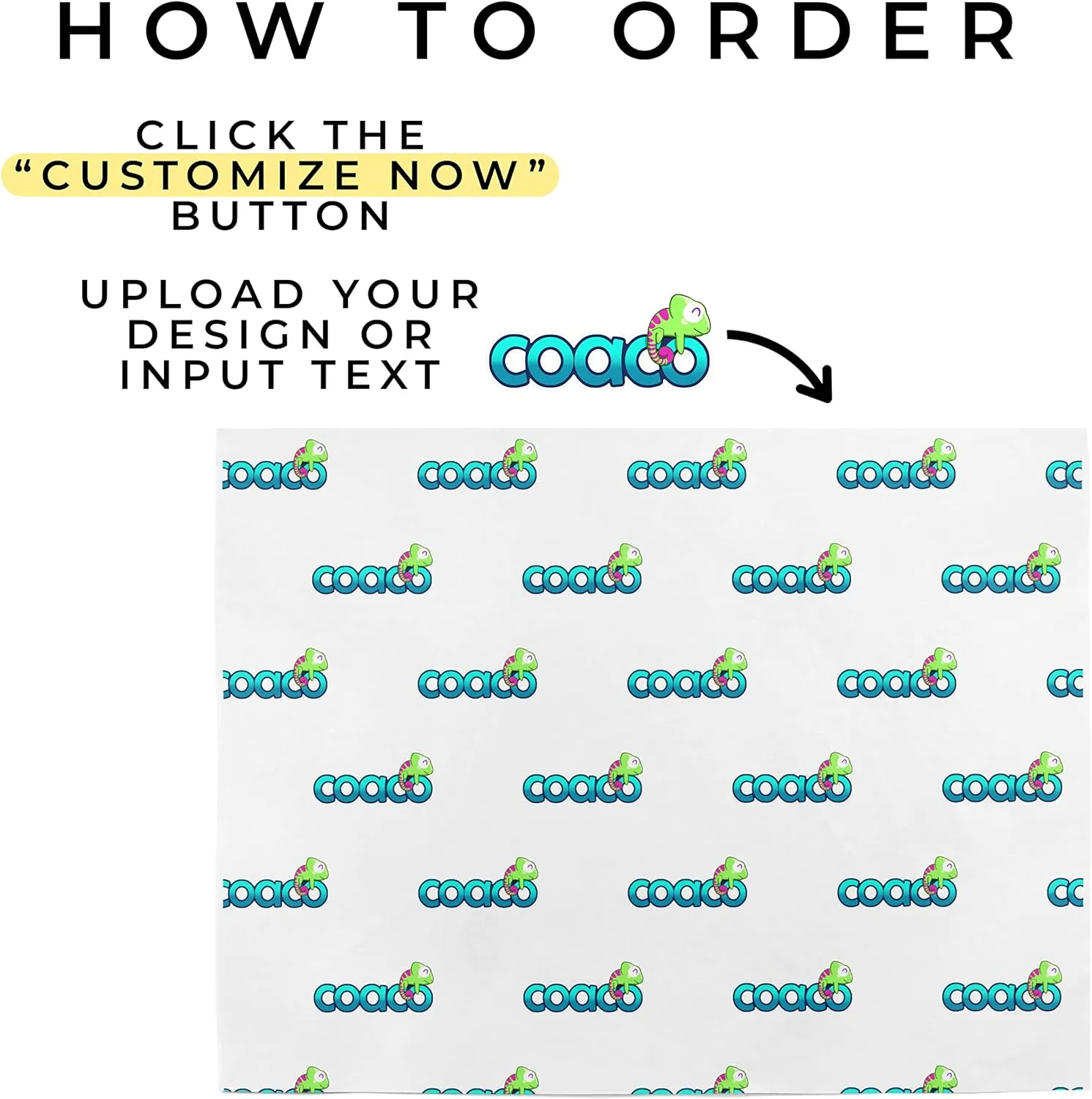 COACO Personalized Tissue Paper, Your Custom Design, Logo, or Text, Great for Holiday or Special Occasion, Small Business Packaging or Gift Wrapping, Gift Bags, 30, 50, or 100 Count, White (20"x18")