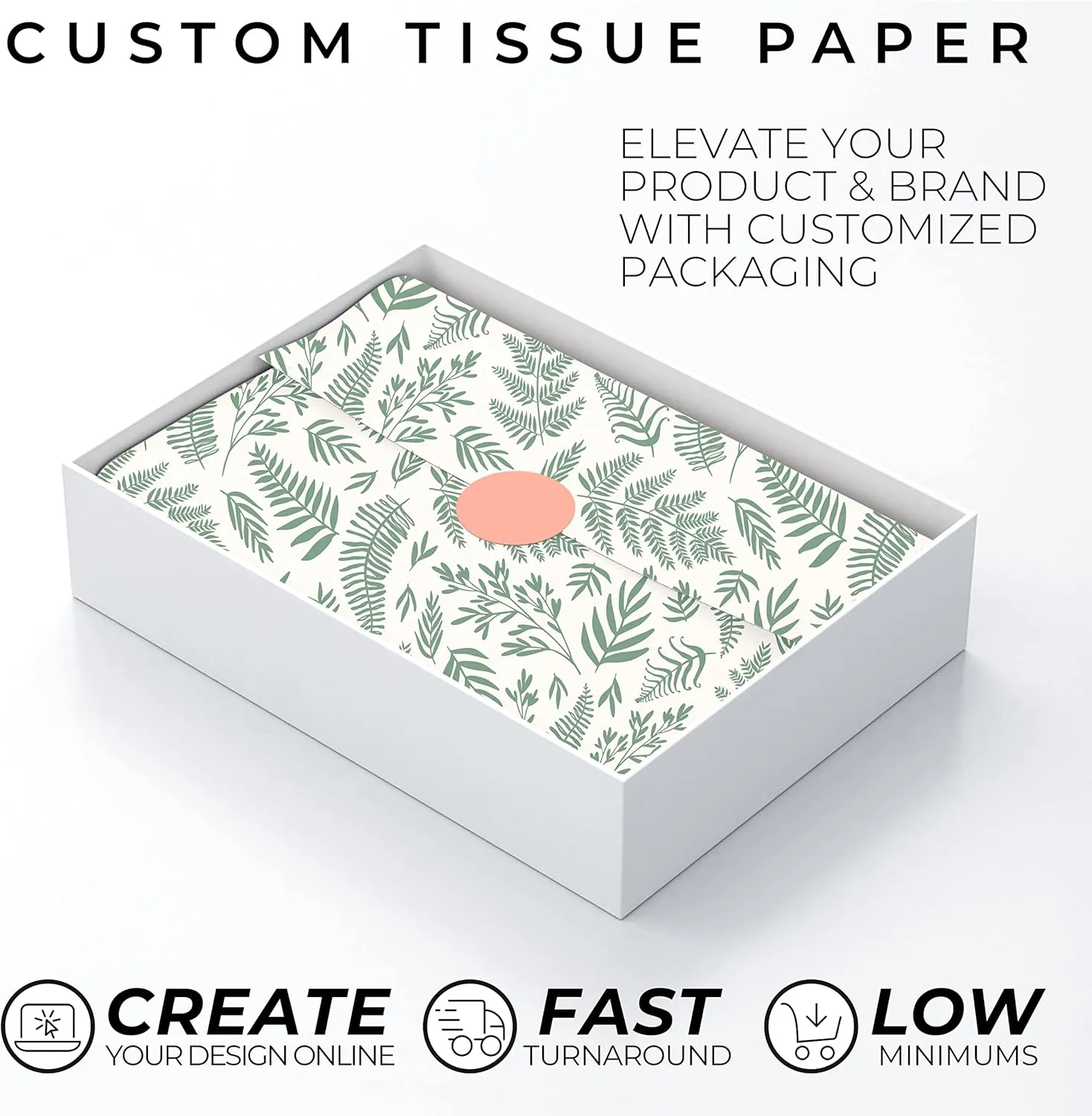 COACO Personalized Tissue Paper, Your Custom Design, Logo, or Text, Great for Holiday or Special Occasion, Small Business Packaging or Gift Wrapping, Gift Bags, 30, 50, or 100 Count, White (20"x18")