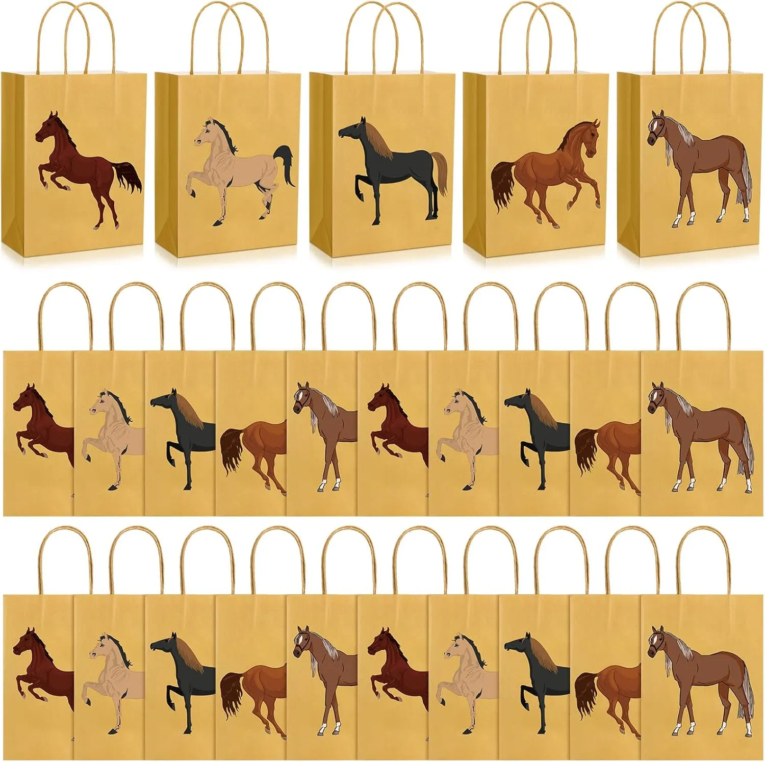 Colarr 20 Pcs Horse Party Favor Bags Horse Bags with Handles for Western Cowgirl Cowboy Birthday Party Gift Racing Party Treat Goodie Candy