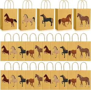 Colarr 20 Pcs Horse Party Favor Bags Horse Bags with Handles for Western Cowgirl Cowboy Birthday Party Gift Racing Party Treat Goodie Candy