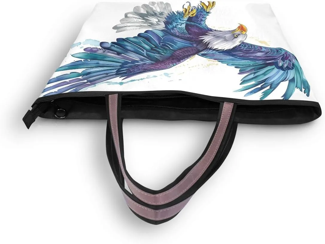 Colored Hawk on White Shoulder Bags Large Handle Ladies Handbag