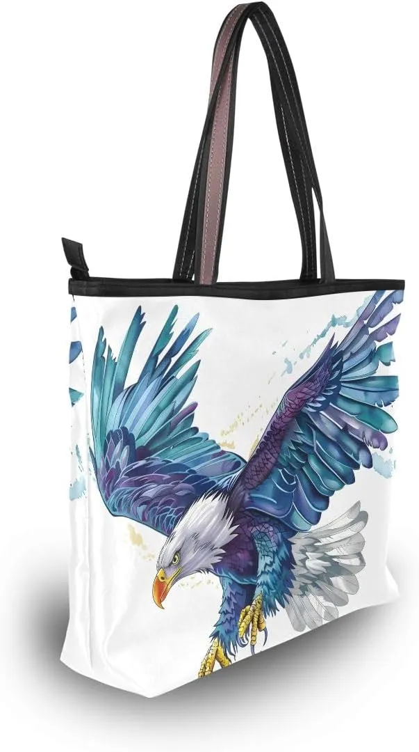Colored Hawk on White Shoulder Bags Large Handle Ladies Handbag