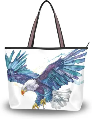Colored Hawk on White Shoulder Bags Large Handle Ladies Handbag
