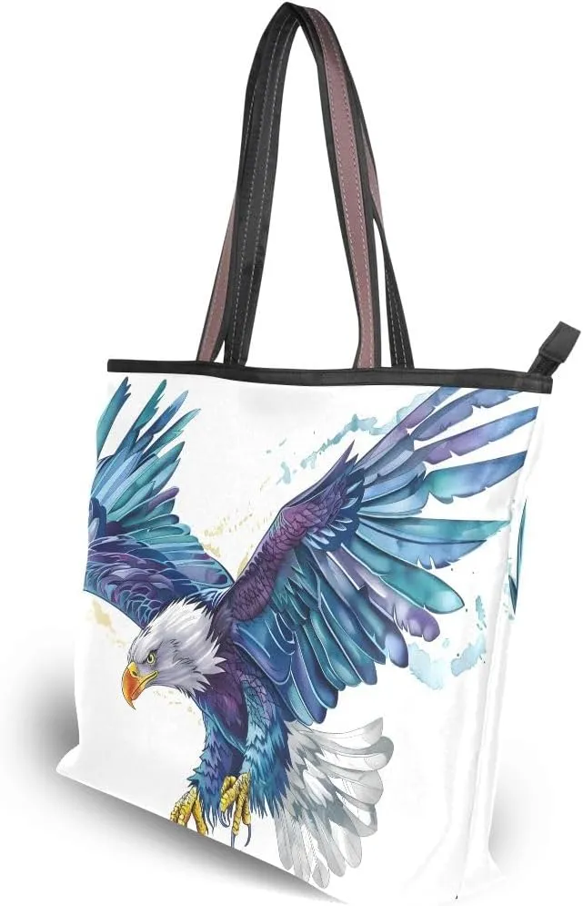 Colored Hawk on White Shoulder Bags Large Handle Ladies Handbag