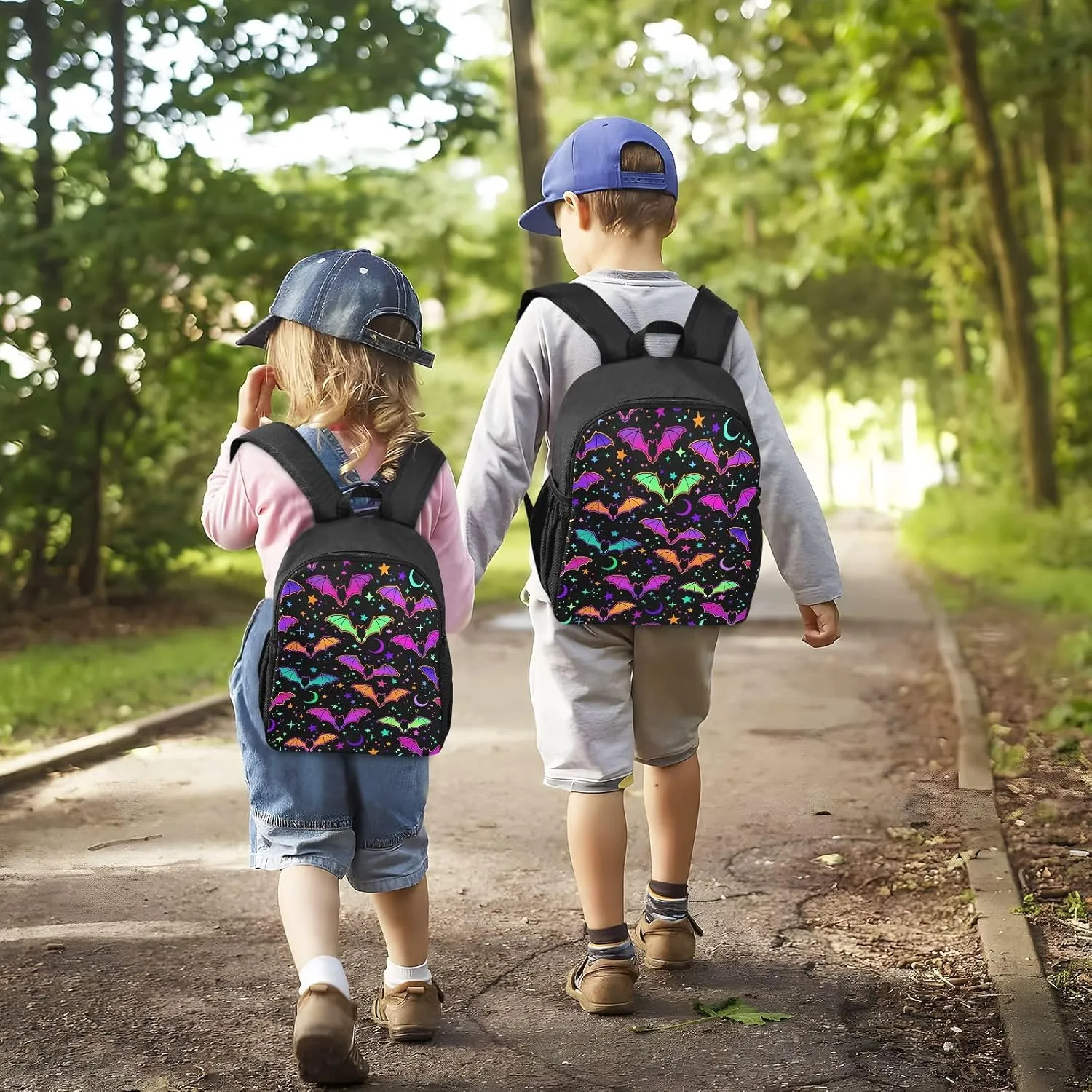 Colorful Bats Toddler Backpack Waterproof Mini Backpack Boys/Girls Cute Small Backpack Kindergarten Pre School Bags (M