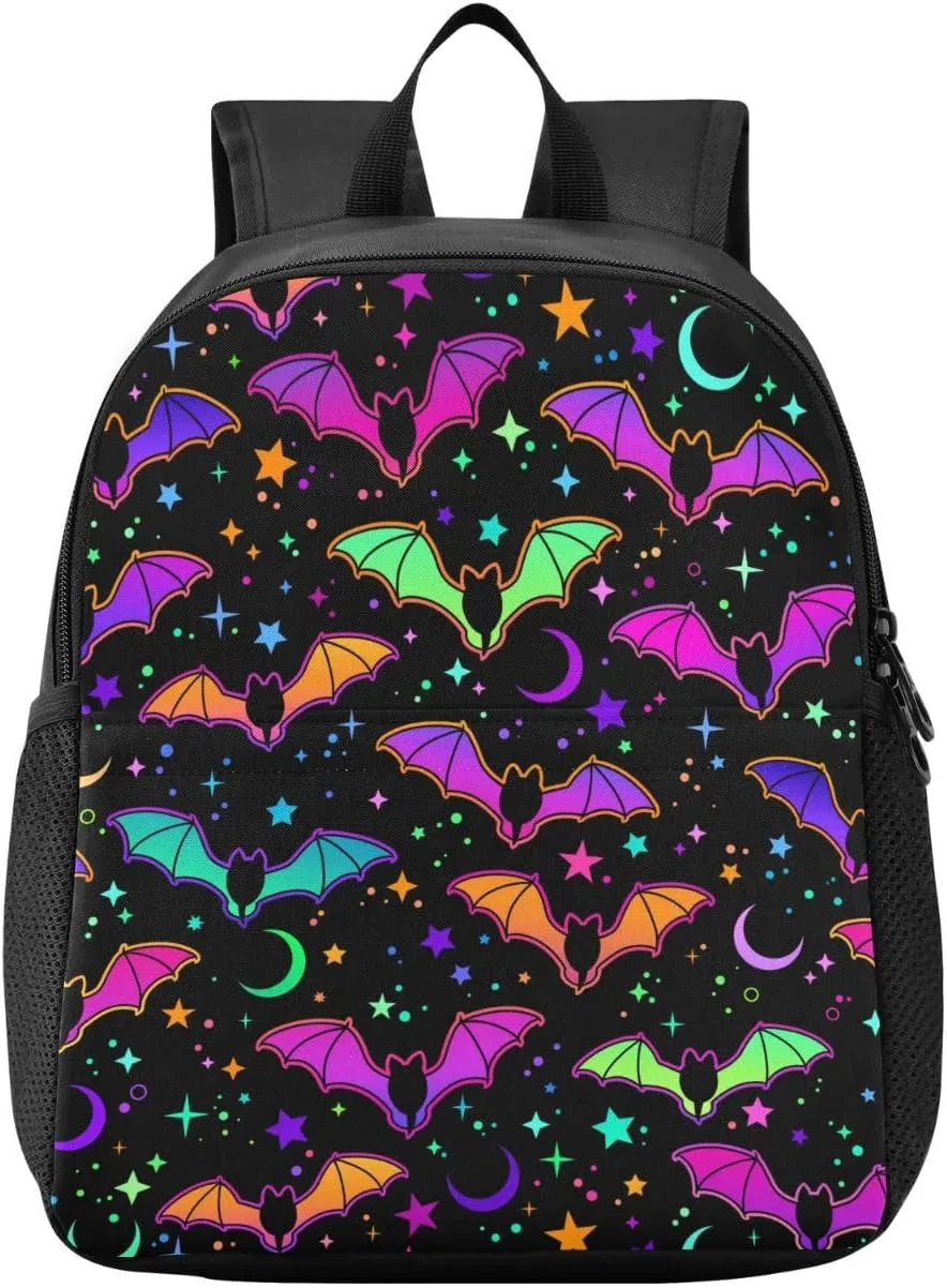 Colorful Bats Toddler Backpack Waterproof Mini Backpack Boys/Girls Cute Small Backpack Kindergarten Pre School Bags (M