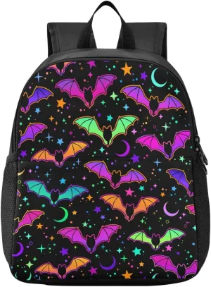 Colorful Bats Toddler Backpack Waterproof Mini Backpack Boys/Girls Cute Small Backpack Kindergarten Pre School Bags (M