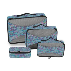 Colorful Mermaid Tail Scales Ocean Wave Blue Green Teal purple 4 Set Packing Cubes, Travel Packing Organizers, 600D Oxford Cloth Toiletry Storage Bag, Luggage Mesh Bags for Accessories