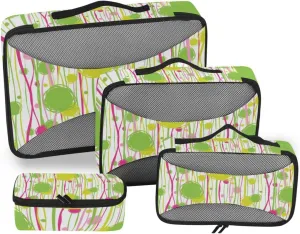 Colorful Seamless Abstract Stripes with Circles Pattern on White 4 PCs Set Packing Bags, Luggage Organizer Bag, Portable Cube Toiletry bag, Durable Travel Cosmetic Storage Bag for Men Women