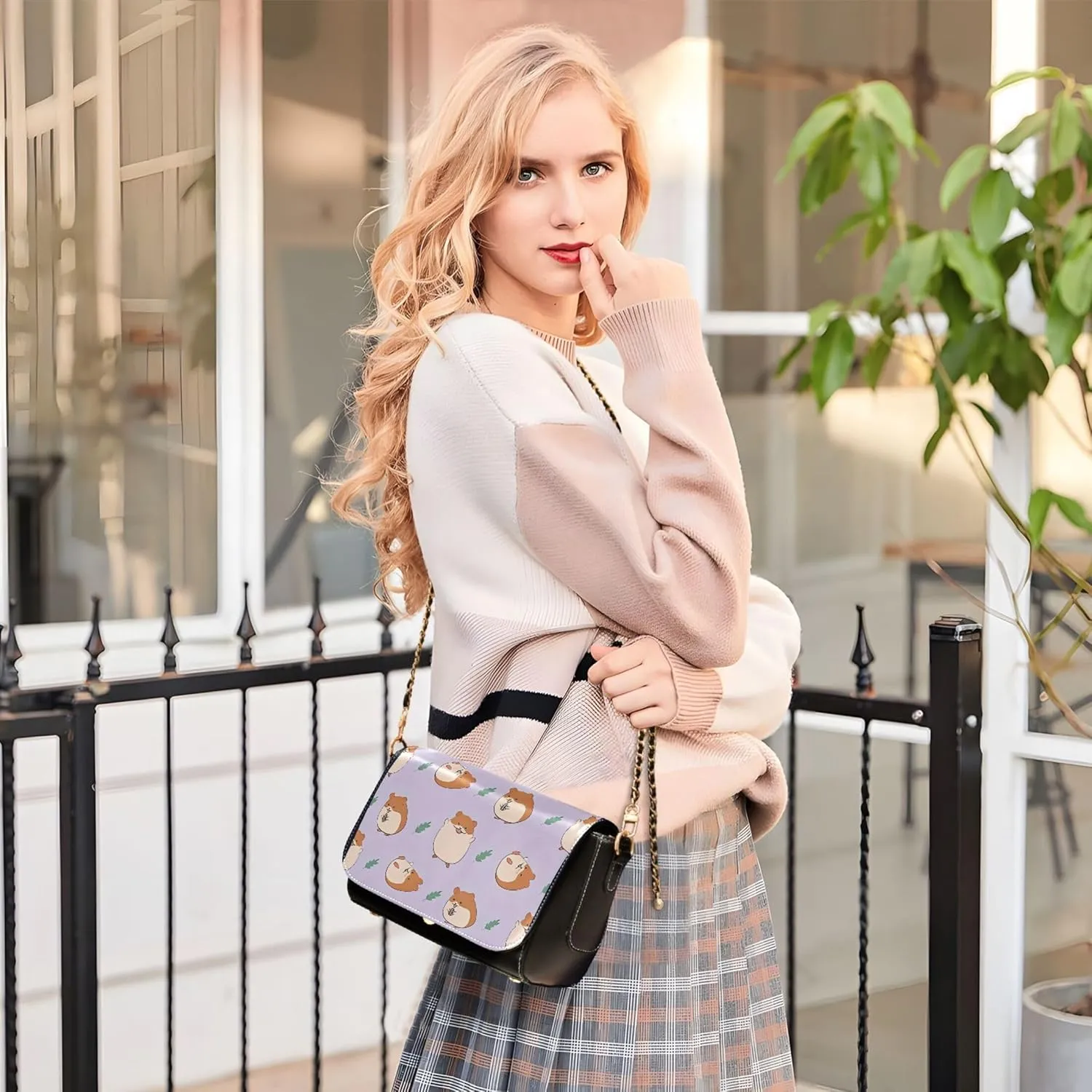 Colorful Shoulder Leather Bags, Tropical Flamingos Zebra Crossbody Purses for Women Fashion Handbag with Chain Strap