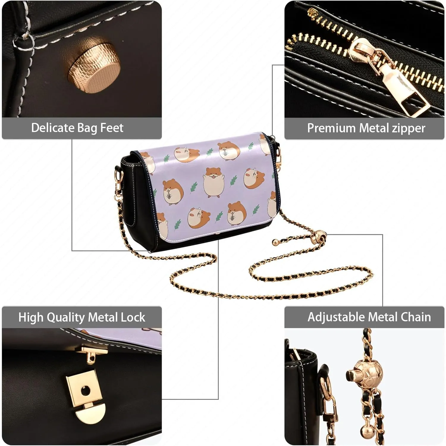 Colorful Shoulder Leather Bags, Tropical Flamingos Zebra Crossbody Purses for Women Fashion Handbag with Chain Strap