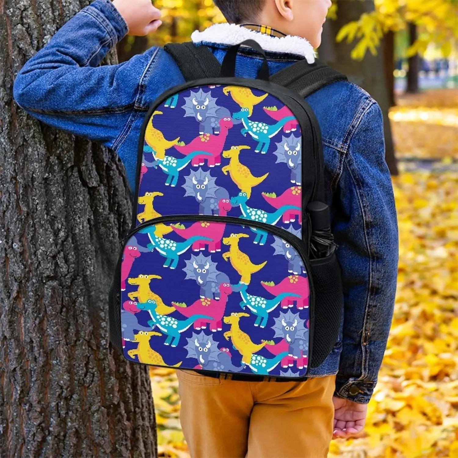 Colourful Dinosaurs Elementary Middle School Backpack Personalized Blue Bookbag Primary School Daypack Students Knapsack for Teens Girls Boys