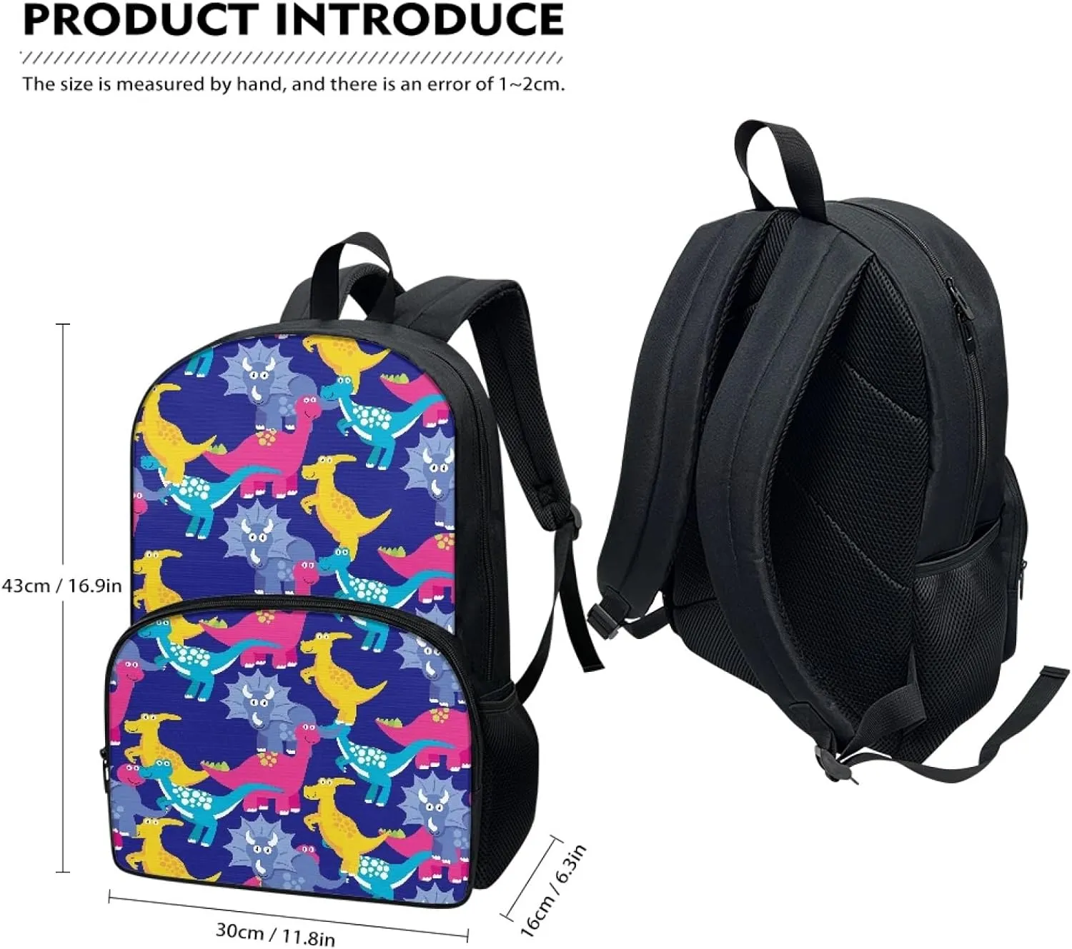 Colourful Dinosaurs Elementary Middle School Backpack Personalized Blue Bookbag Primary School Daypack Students Knapsack for Teens Girls Boys