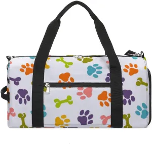 Colourful Dog Paws And Bones Travel Gym Bag Sport Workout Duffel Bags with Compartments And Side Pocket
